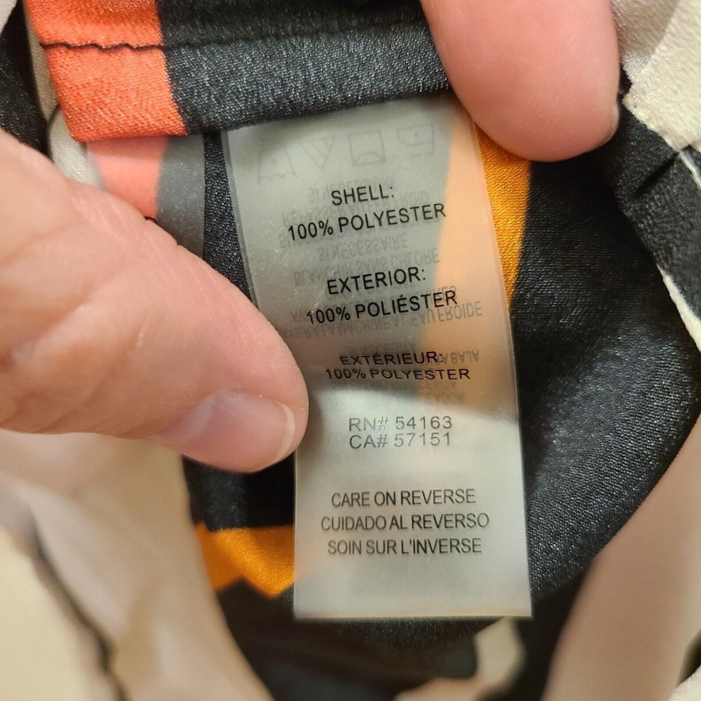 Calvin Klein Blouse Top Black White Pink Orange Stripe Women Size Small Roll-Tab - Picture 8 of 8